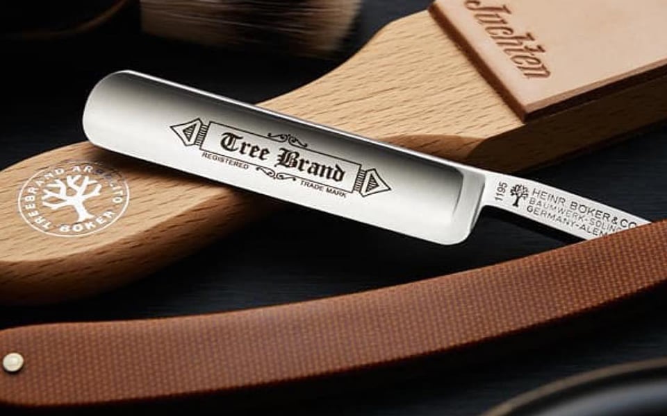 Tree Brand razor on wood.