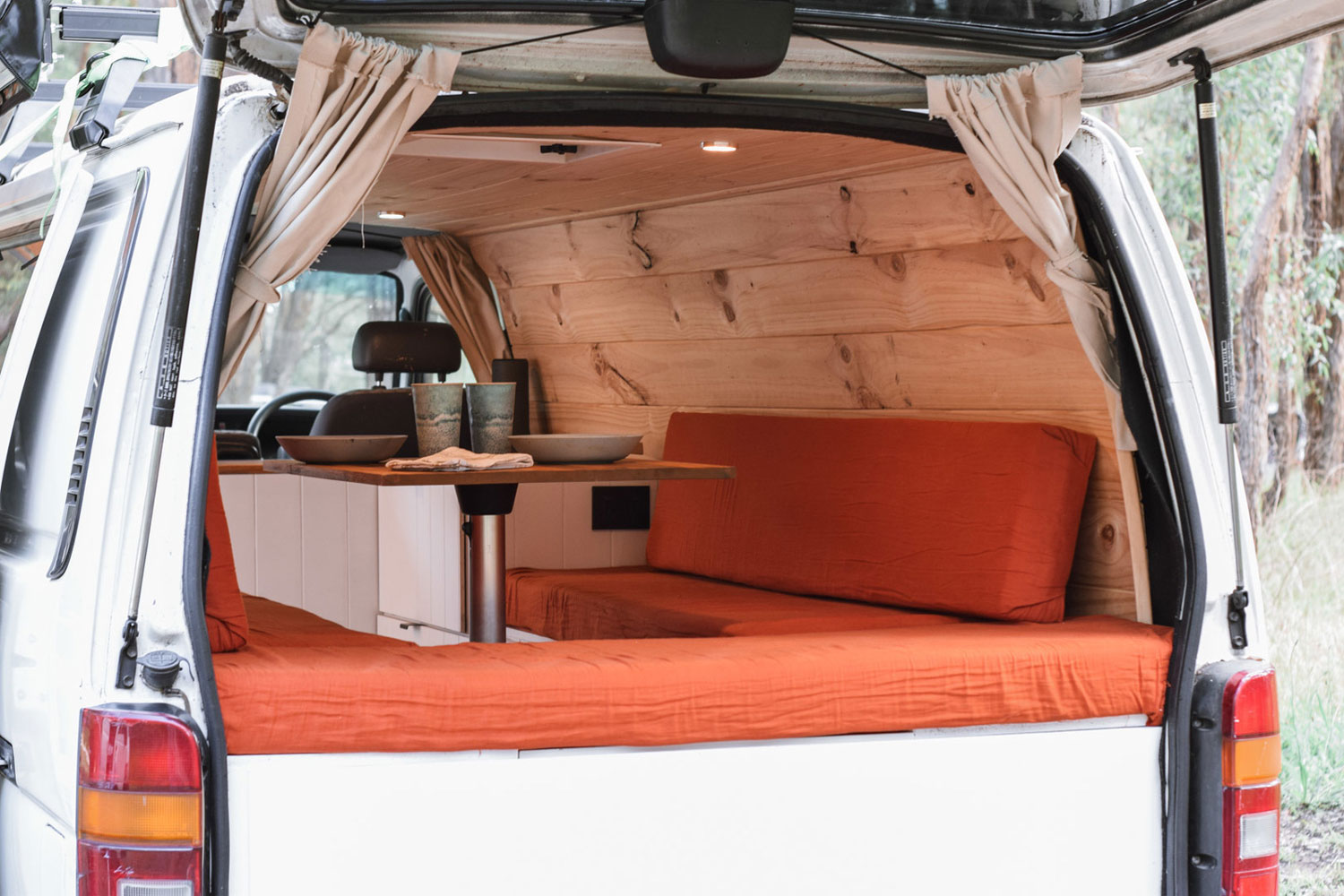Volkswagen camper van: wooden interior, Bondi escape.