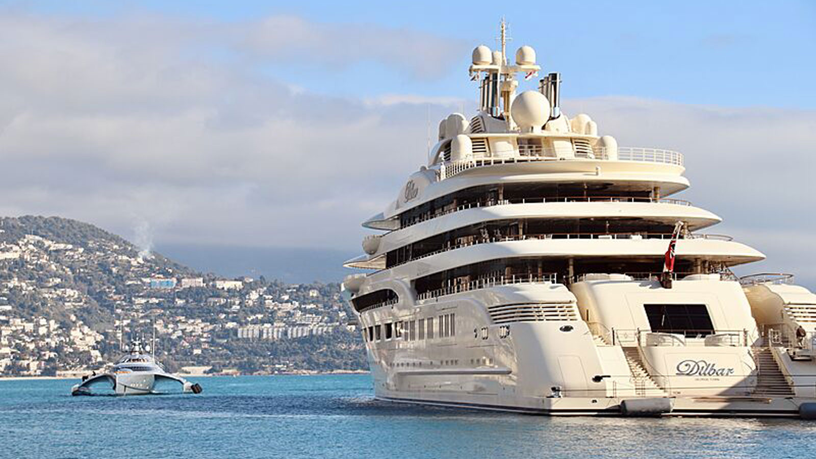 Rear view of super yacht Dilbar