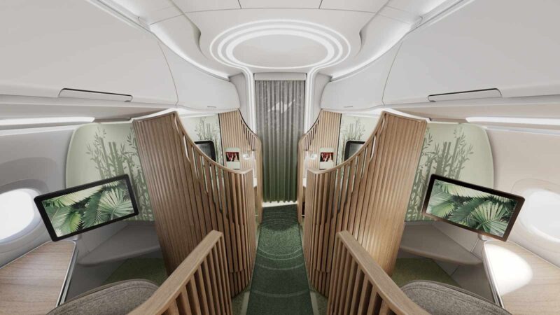 Floating Business Class: nature-inspired privacy with comfort.