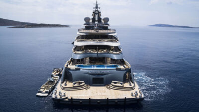 The luxurious "Flying Fox" yacht offers opulence.