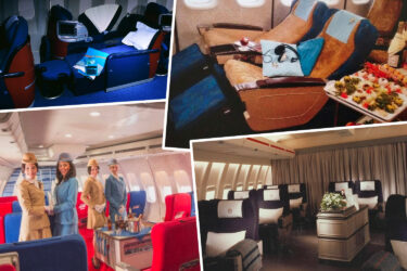 Vintage airplane interiors reveal timeless Business Class elegance.