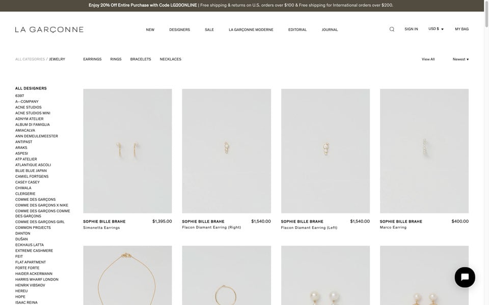 La Garçonne online jewellery store