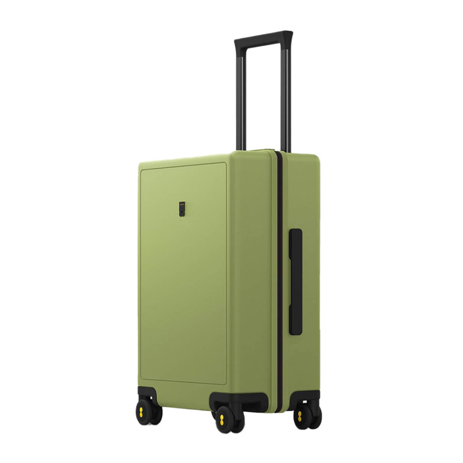 Green hard-shell suitcase: perfect weekend travel companion.