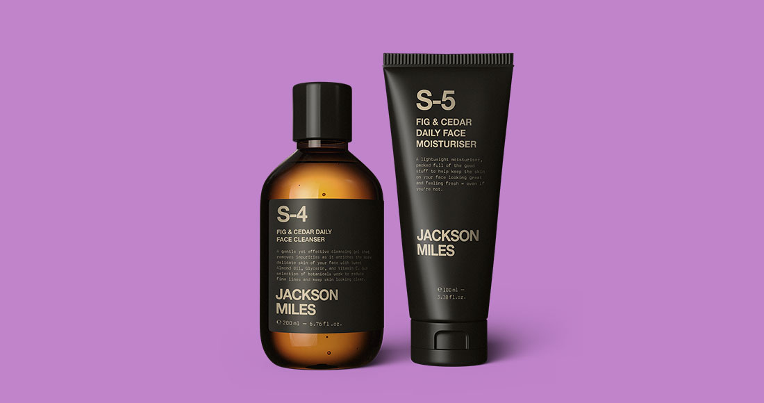 Jackson Miles skincare products displayed.