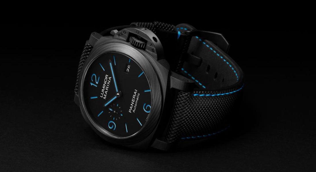 Panerai Luminor blue-black wristwatch.