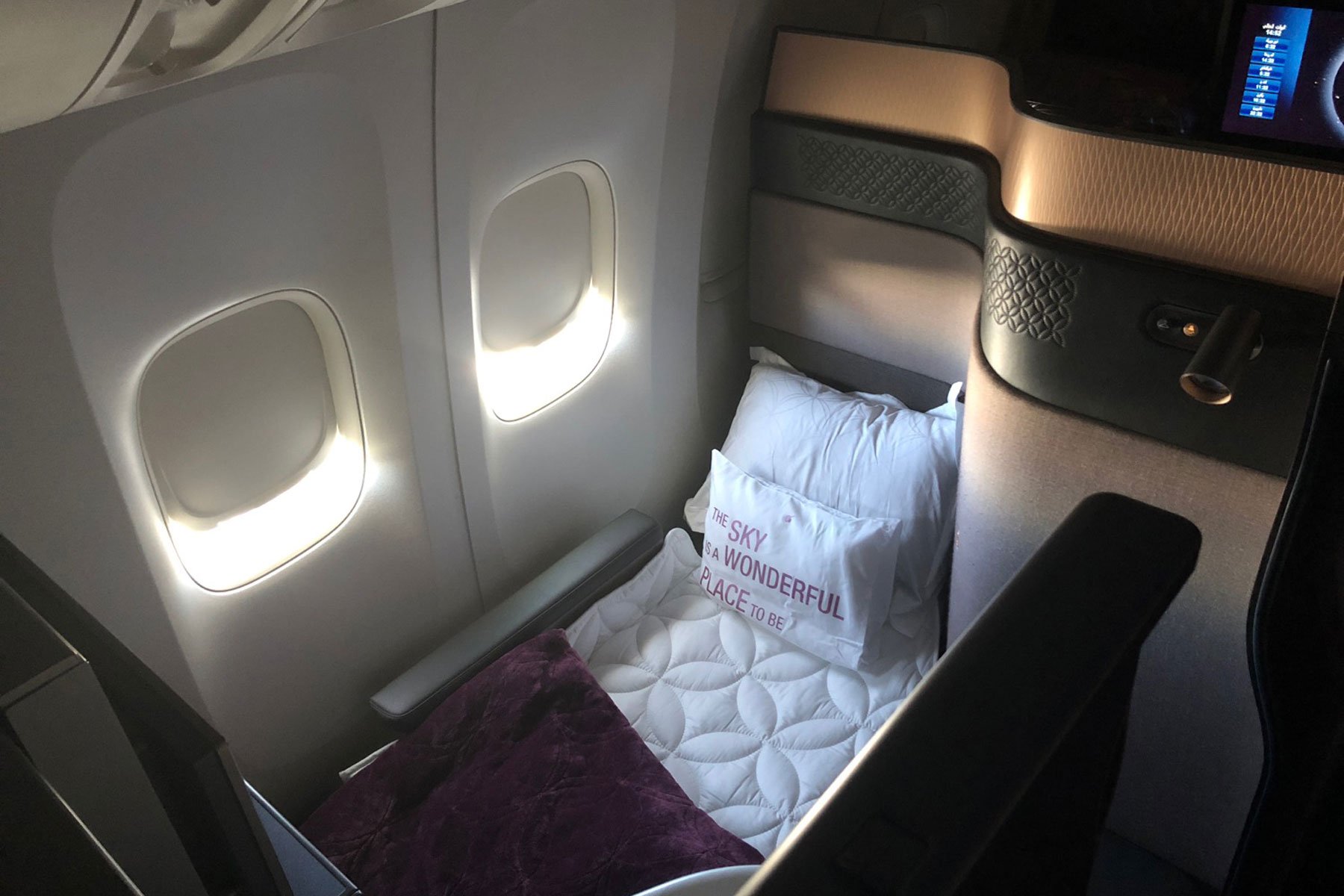 Qatar Airways' first-class suite includes a flat bed.