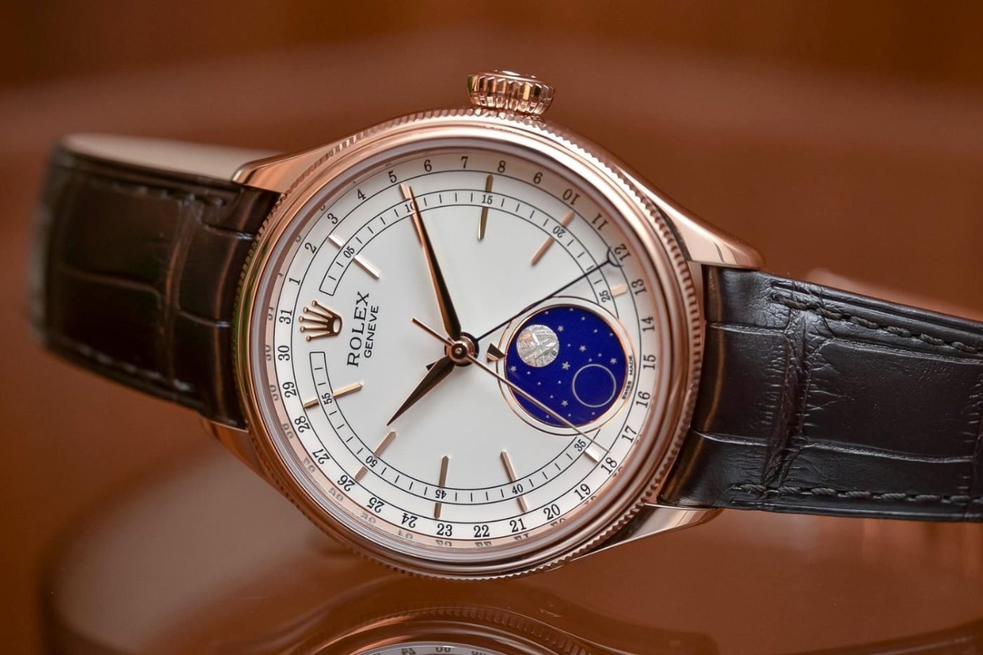 Rolex Cellini Moonphase 18K Rose Gold 39mm White Dial