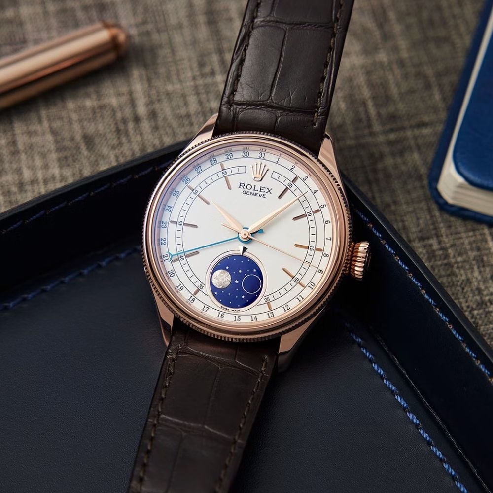 Rolex Cellini Moonphase 18K Rose Gold 39mm White Dial