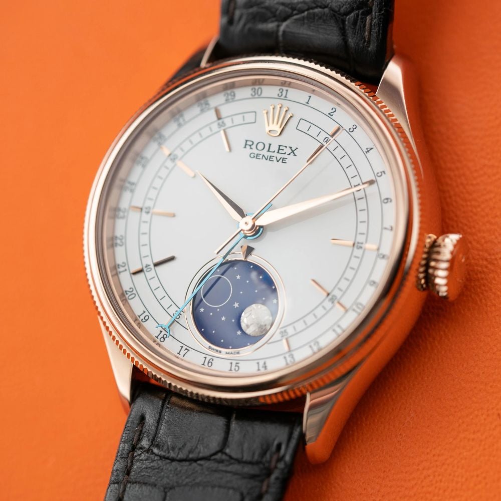 Rolex Cellini Moonphase 18K Rose Gold 39mm White Dial