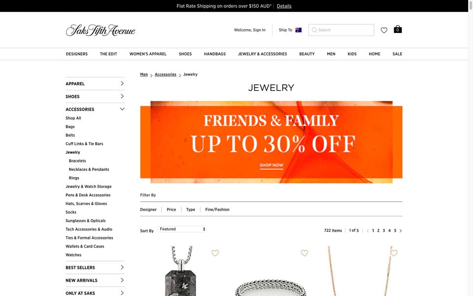 Sak’s Fifth Avenue online jewellery store