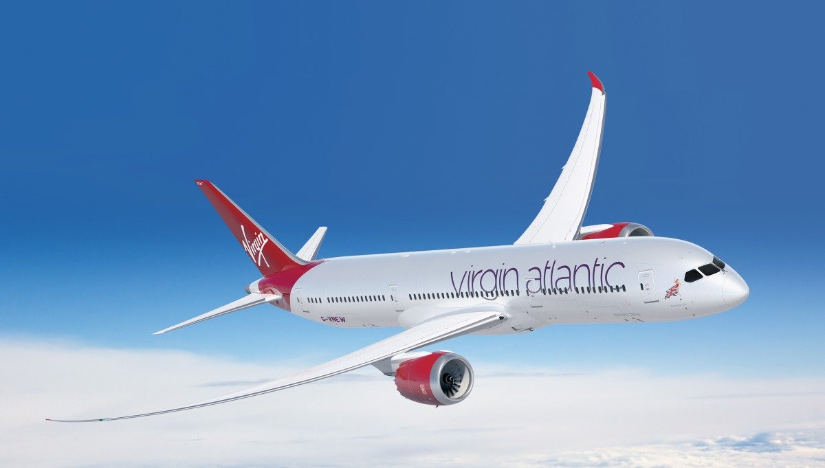 Virgin Atlantic airplane over London.