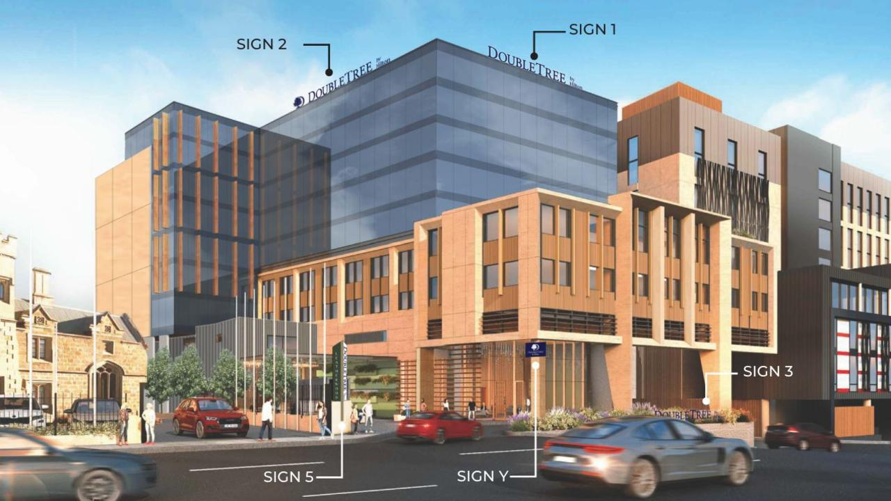 An artist's mock-up of the new 206-room Doubletree hotel in Macquarie Street, Hobart